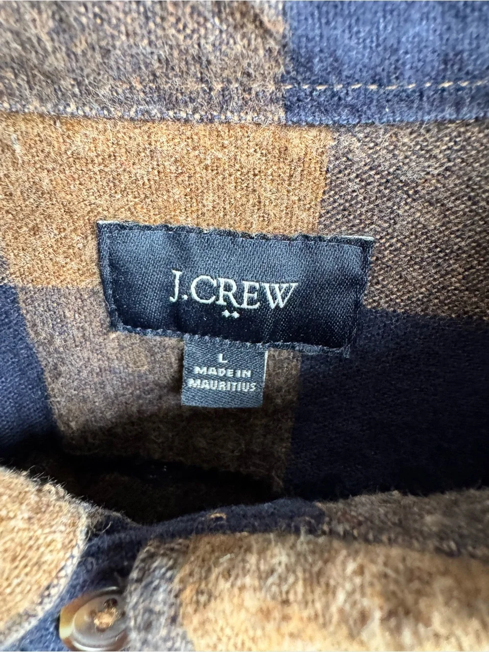 J. Crew Men's Navy and Tan Plaid Button-Down Shirt - Size L